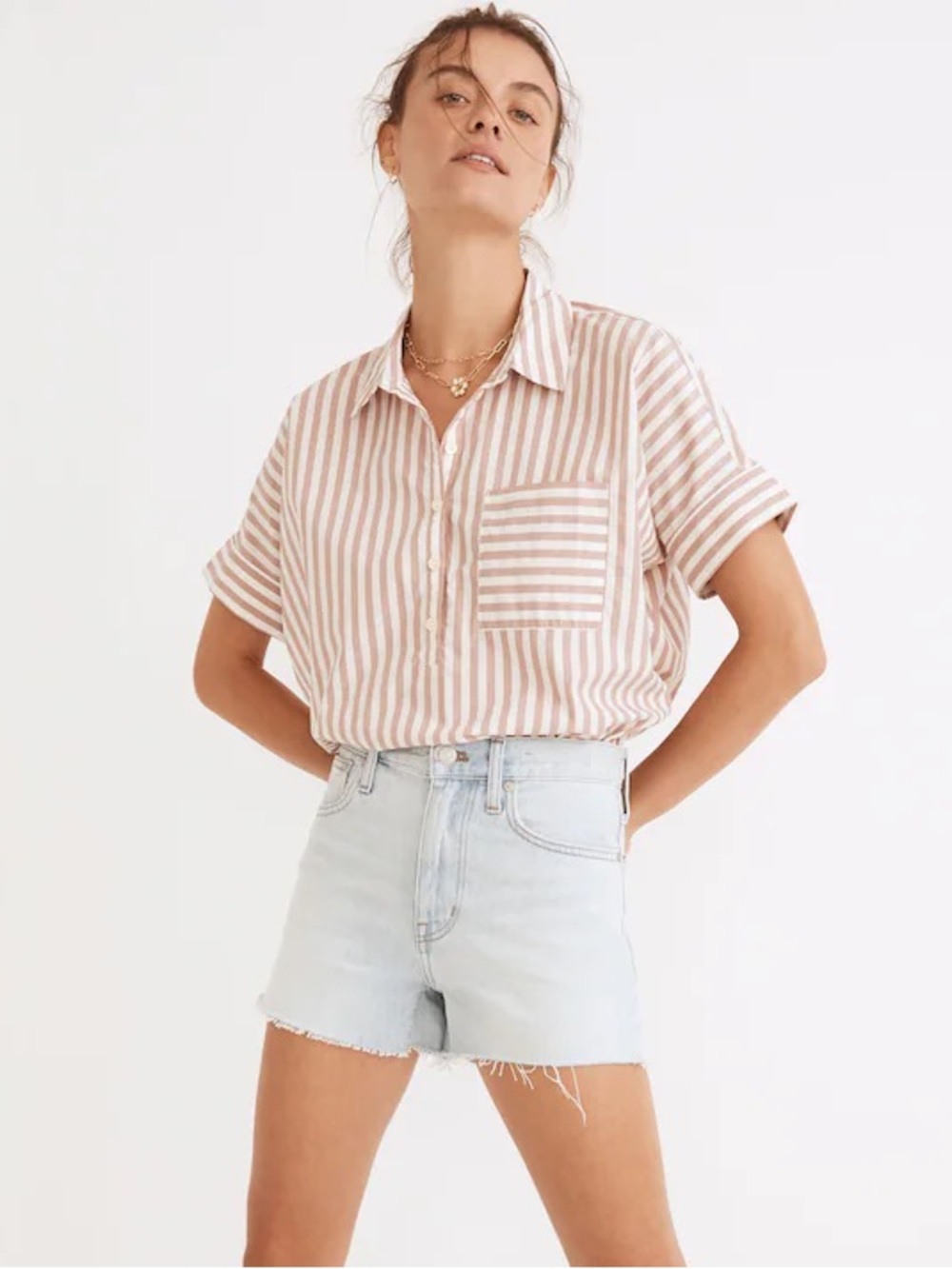 Madewell Relaxed Denim Shorts Essen Wash High Rise Light Wash Distressed Sz 28
